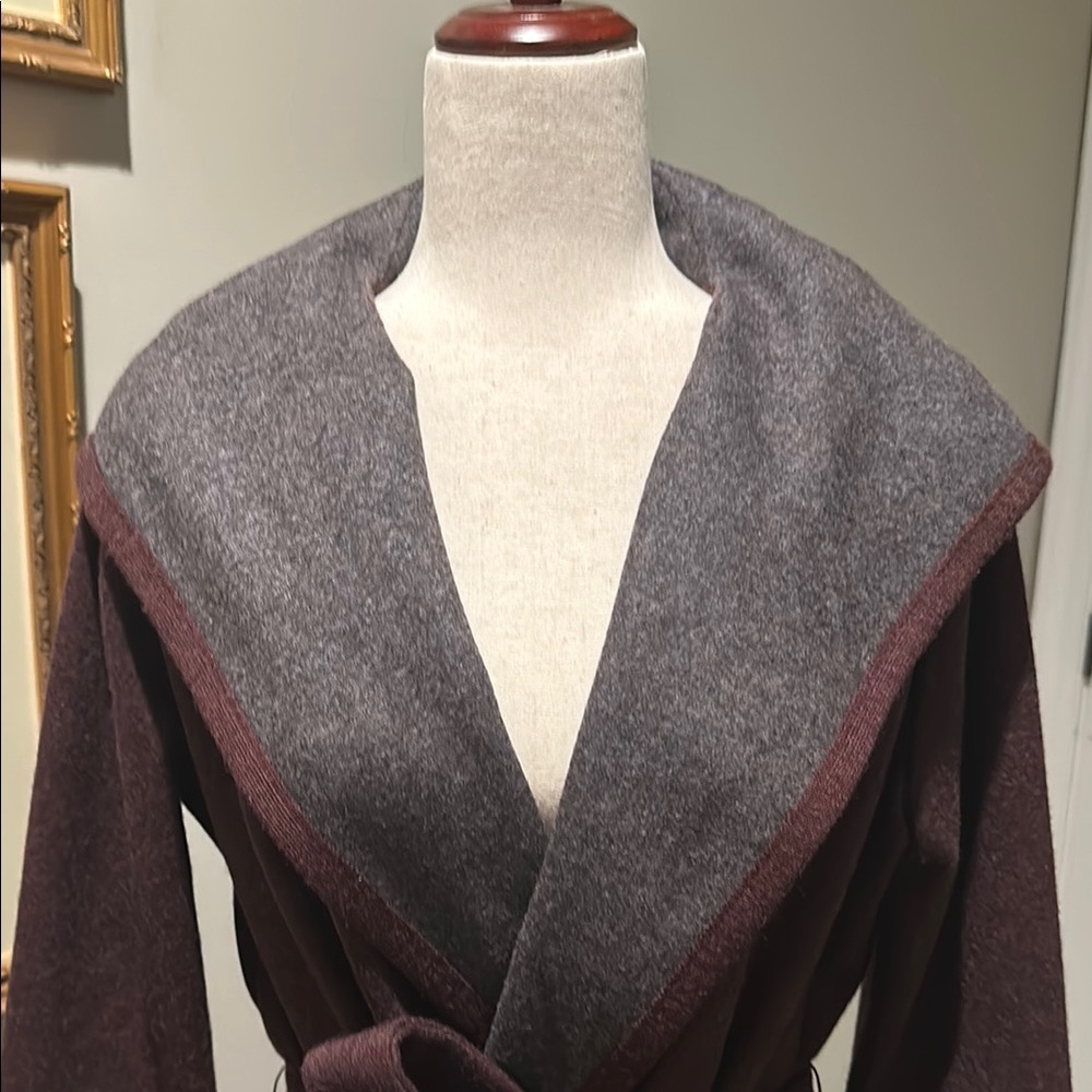 Chic Plum with Gray contrast Wrap Coat - Picture 3 of 9